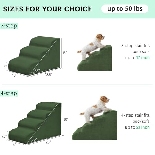 3 Step Dog Stairs Pet Ramp for High Beds (Green / 3-Step 16"H)