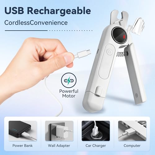 2-in-1 Quiet Electric Pet Nail Clipper & Grinder with Light for Dogs Cats (White)