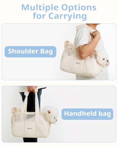 Dog Purse Carrier for Small Dogs Rabbit cat with Large Pockets (Beige Mesh / 13.6"L x 6.5"W x 10.0"H)