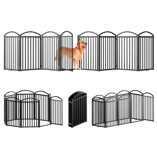 8 Panels Full Matel Freestanding Dog Gates with Door (【8 Panels with Door】192"W*36H" / Black)