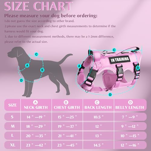 Escape Proof Dog Harness with Double Handle+4 Removable Patches (Small / Pink)