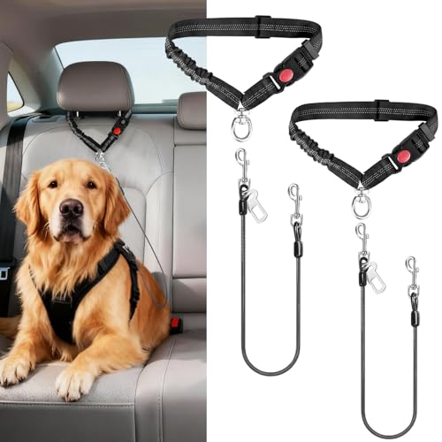 Dog Seat Belt for Car Stainless Steel 3 in 1 Dog Seatbelt 2Pcs Black (Black+Black)