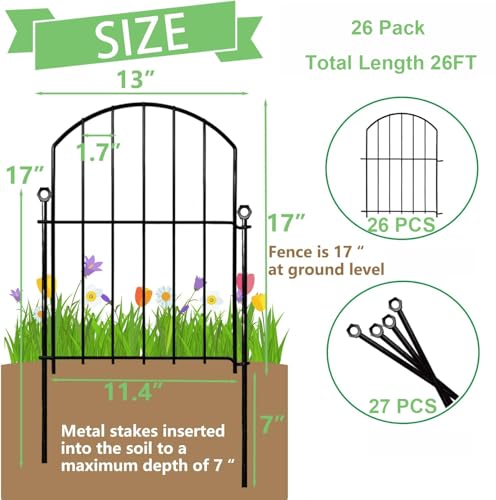 Decorative Garden Fence 17in (Black / 17 in(H))