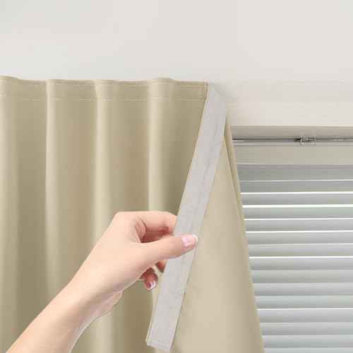 Magic Tape Blackout Curtains for Bedroom No Drillng Self Adhesive Curtains No Rod Small Window (47"W x 71"L (Pack of 2) / Sage Green)