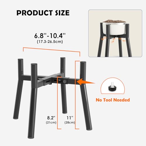 Elevated Dog Bowl Stand for Large Dogs (Height: 11", Width: 7-10.6" / Black, 4-Legs, 11H-Round)