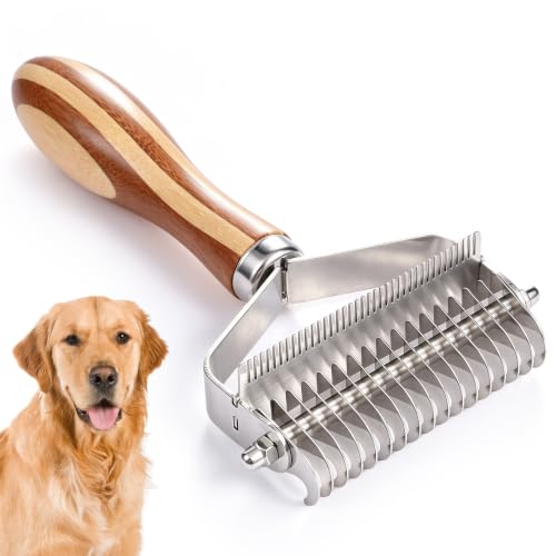 Dog Brush for Shedding & Dematting (Natural Brown And Silver)