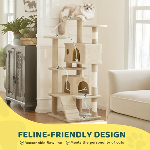 54 Inch Cat Tree Tower with Sisal Scratching Post (Beige / 54IN)