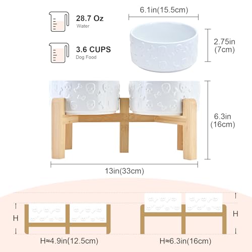 Elevated Dog Bowls Ceramic (6.1 in - 3.6 cups / White - Skull)
