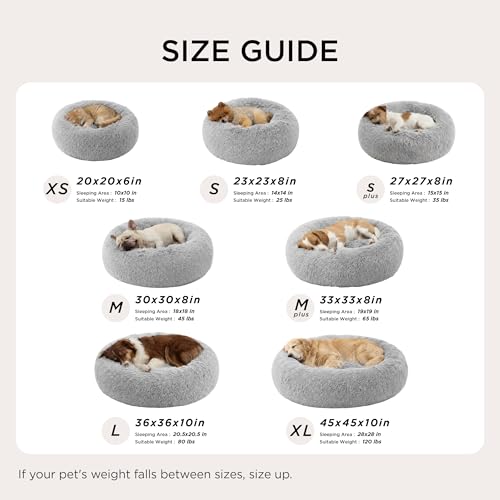 Calming Small Dog Bed Donut Washable Cat＆Puppy Bed (23"L x 23"W x 8"Th / Pale Grey)
