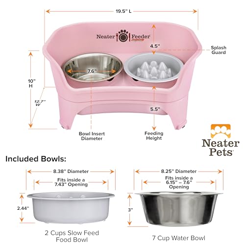 Express Mess Proof Dog Bowls Elevated for Medium and Large Breed (Medium to Large w/ 9 Peak Slow Feed Bowl / Pink)