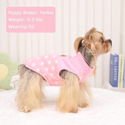 Pink Polka Dot Print Dog Sweater Dog Sweaters for Small Dogs Girl Boy Fleece Puppy Sweater Warm Soft Pet Holiday Clothes for Small Cats and Dogs Chihuahua Sweaters (Pink Polka Dot / X-Small (Chest 13in ))