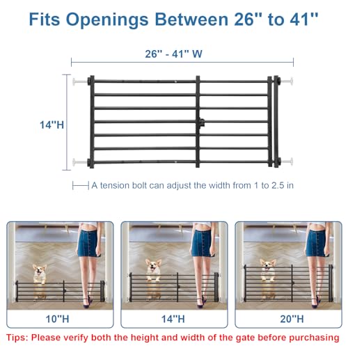 Indoor Dog Gate with Door (Black / 14''H × 26''- 41''W)