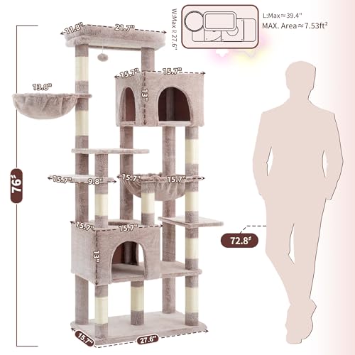 Cat Tree, 76-Inch Tall Heavy Duty Cat Tower for Big Cats HCT039MU (Rosy Brown / 76.8 inch)