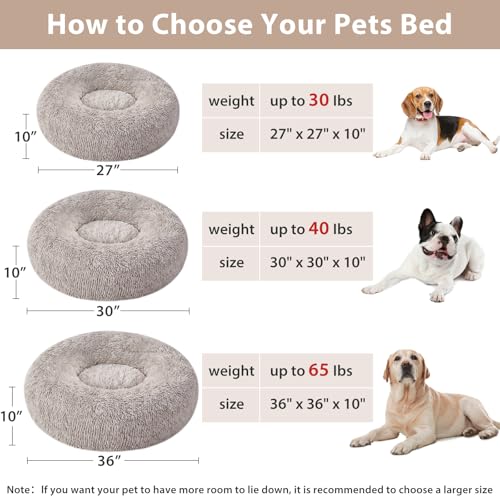 Large Round Calming Dog Bed Cat Bed for Comfy Sleep (36"L x 36"W x 10"Th / Light coffee)