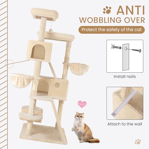 65in Larger Cat Tree Tower Condo for Indoor Kitties (Beige)
