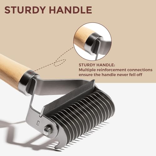 3-in-1 Professional Pet Shedding Dematting Comb - Deshedding Undercoat Rake for Dogs with Stainless Steel Blades Metal Pet Brush with Wood Handle Matted Hair Detangling Thinning and Shedding (Upgraded 3-in-1 Comb)