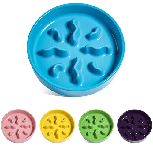 Ceramic Slow Feeder Dog Bowls Small Breed (Blue / S-0.5 Cups)
