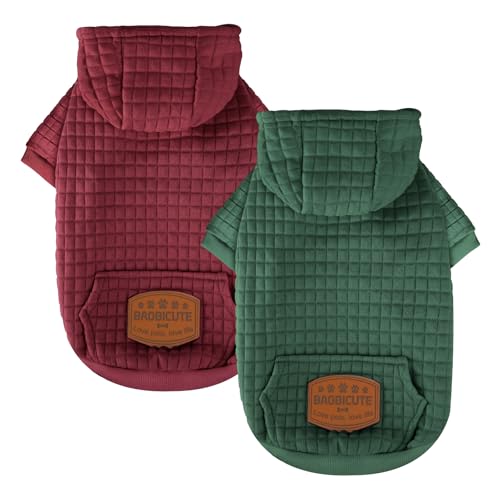 2 Pack Dog Hoodie Sweaters for Small Medium Dogs Warm Dog Clothes for Large Dogs Soft Waffle (Dark Green+Wine Red / XS (Back: 10",Chest: 13", 6-11lbs))