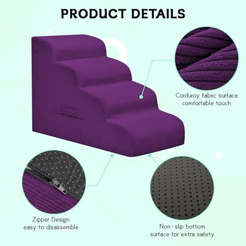 3 Step Dog Stairs Pet Ramp for High Beds (Purple / 3-Step 16"H)