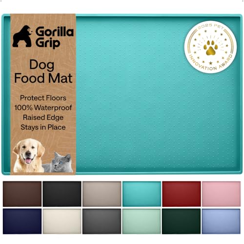Dog Food Mat 100% Waterproof Silicone (Turquoise / 16"l X 10"w)