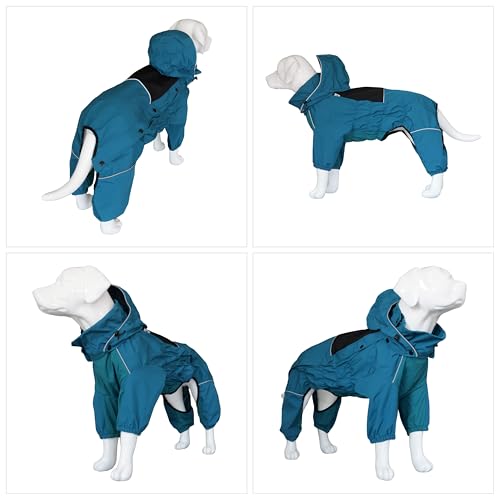 Waterproof Dog Raincoat with Removable Hood (Ocean Teal / XXS (Back 9"))