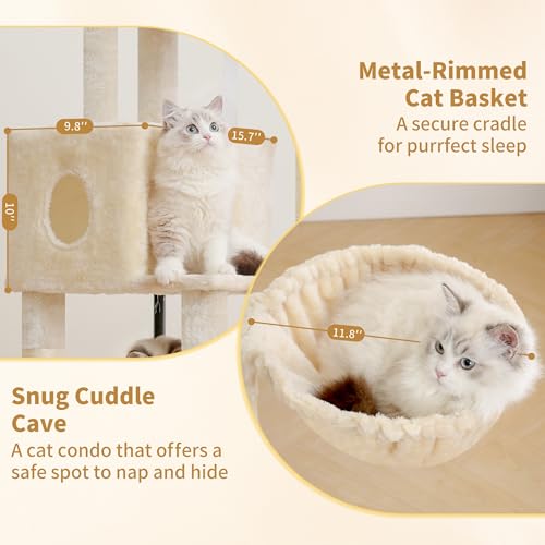 Cat Tree 45.3" Cat Tower for Indoor Cats with Large Perch HCT202SM (45.3 inch / Beige)