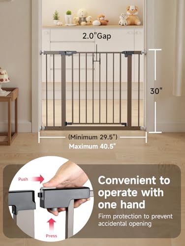 29.5 40.5" Baby Gate for Stairs (Brown / 29.5-40.5"W x 30"H)