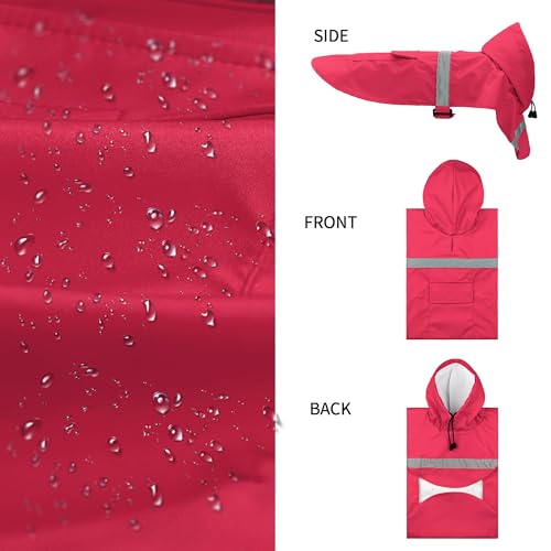 Large Dog Raincoat Adjustable Pet Water Proof Clothes Lightweight Rain Jacket Poncho Hoodies with Strip Reflective (Large (Pack of 1) / Red)