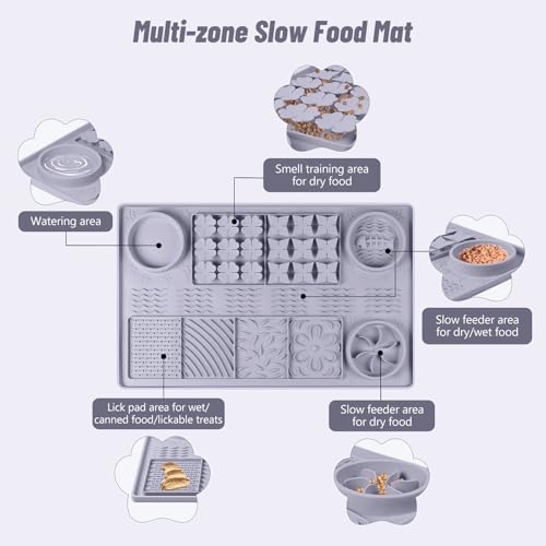 Silicone Lick Mat for Dogs 32"x 20" Large Slow Feeder Mat (Grey:32"x20")