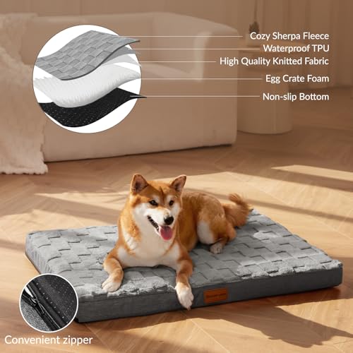 Orthopedic Large Dog Bed Washable Pet Crate Mat 48''X30'' Grey (Grey / 48"L x 30"W x 3.5"Th)