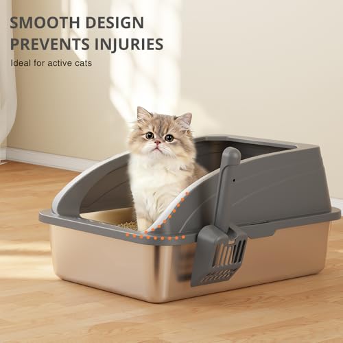 Stainless Steel Cat Litter Box with Lid (Dark Gray)