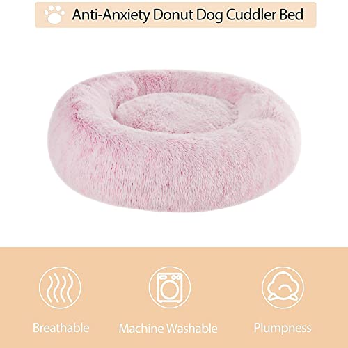 Large Pink Round Calming Dog Bed Cat Bed for Comfy Sleep (45"L x 45"W x10"Th / light pink)