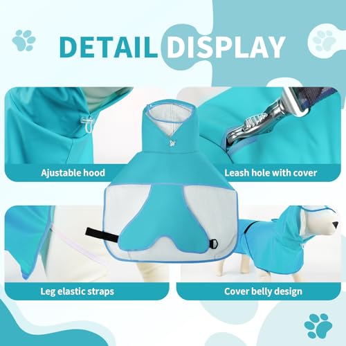 Dog Raincoat Dog Rain Jacket Poncho with Hood and Leash Hole (Neon Blue / 5XL(55-66lbs))