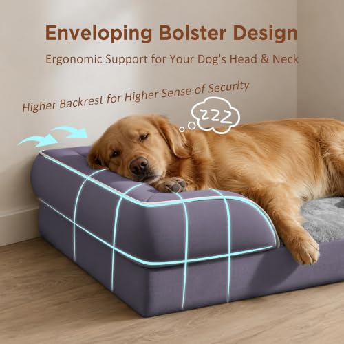 Waterproof Orthopedic Dog Beds for Extra Large Dog (53.0"L x 42.0"W x 8.5"Th / Purple)