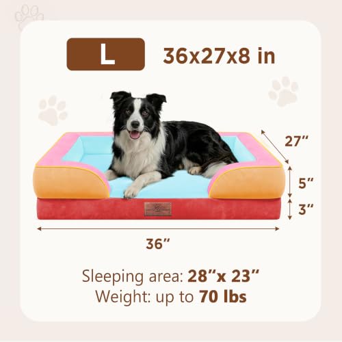 Orthopedic Dog Beds for Large Sized Dog with Bolster (36.0"L x 27.0"W x 8.0"Th / Miami)