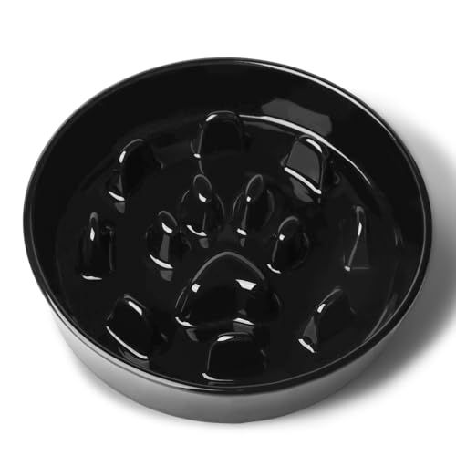 Ceramic 1.5 Cup for Small & Medium Breeds Slow Feeder Dog Bowl (Black)