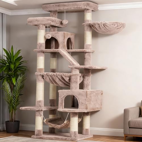 Cat Tree, 71-Inch-Tall Tower for Indoor Cats with 2 Perches HCT034MU (Rosy Brown / 71 inch)