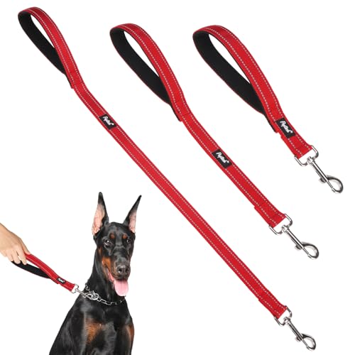 Reflective Short Dog Leashes 3 Pack for Walking and Training (Red / 1FT+1.5FT+2.5FT)