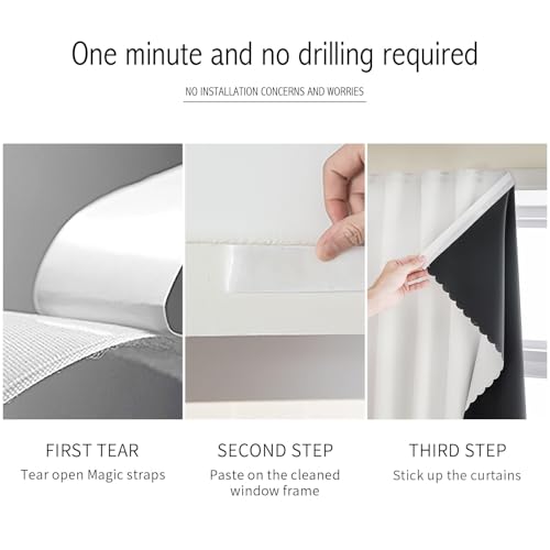 100% Black Out Curtains Adhesive Blackout Temporary Curtain No Drilling Window Shade Blackout Curtains for Bedroom (White/ Thickened / 47"W x 84"L (Pack of 1))