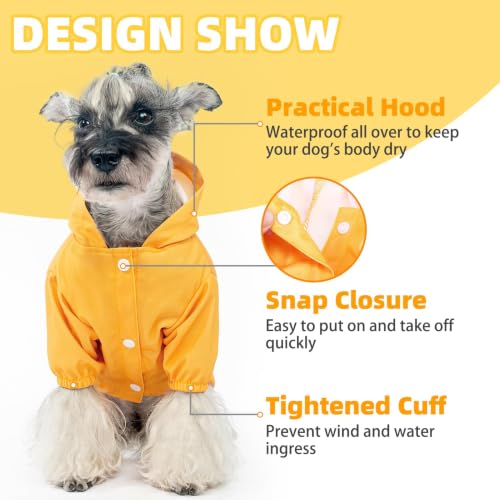 Dog Raincoat with Hood & Harness Built (S (Back 13.2", Chest 18.5", Neck 13.9") / Yellow)