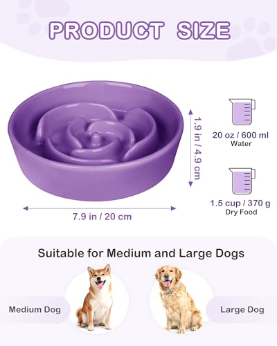 Ceramic Slow Feeder Dog Bowls (M-1.5 Cups / 03-Purple)