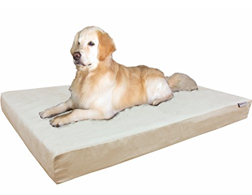 Orthopedic Memory Foam Dog Bed for Large Dog (XXL 55" Length X 37" Width / Microsuede in Khaki)