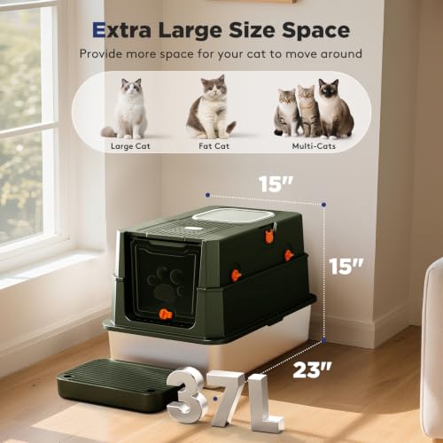 Stainless Steel Litter Box with Lid (X-large / Green)