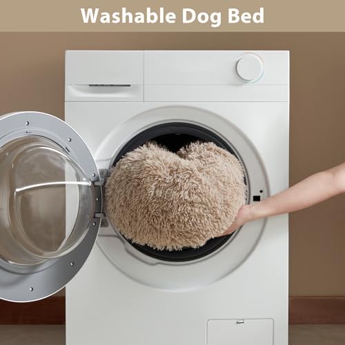 Small Round Calming Dog Bed Cat Bed for Comfy Sleep (24"L x 24"W x 8"Th / Brown)