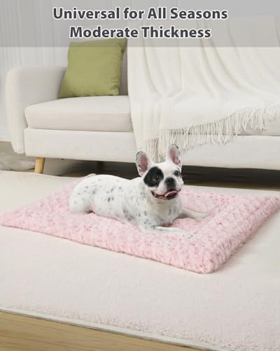 Washable Dog Bed Mat Large Size Fluffy Pet Crate Pad 42x28 XL (Pink / 42.00" x 28.00" x 1.50")