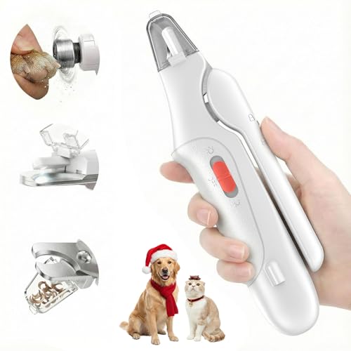 2-in-1 Dog & Cat Nail Clippers and Grinder with Catcher & 2 LED Lights (White)