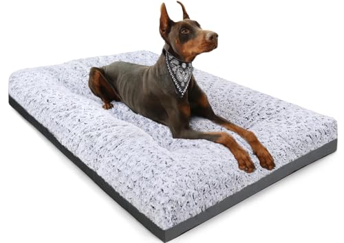 Deluxe Washable XL Dog Bed Dog Crate Mat 41 inch Comfy Fluffy Kennel Pad Anti (41.0"l X 27.0"w X 3.5"th / Grey)