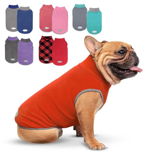 2 Pack Fleece Dog Sweater Pullover Lightweight Reflective Jacket (Medium / Orange & Red)