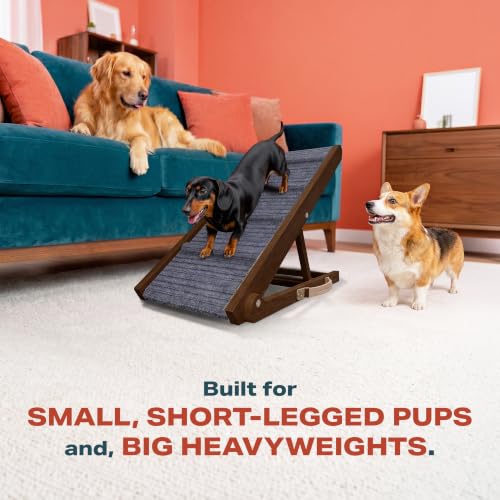 Adjustable Dog Ramp for Bed (Brown / 34" Long x 12.6" Walking Space)