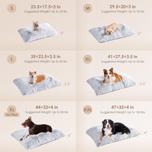 Fluffy Dog Crate Bed for Small Dogs (Grey / 23.5 x 17.5)